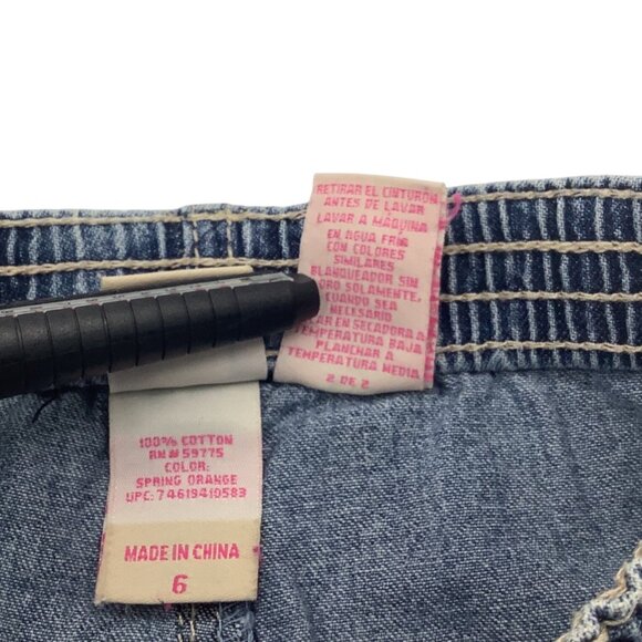 Faded Glory Girls Denim Shorts Size 6 Blue Cotton With Pink Button Accents - Picture 4 of 7